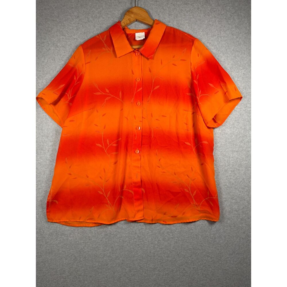 Vintage Studio C Size 18 Orange Red Ombre Leaf Button Front Blouse 3867